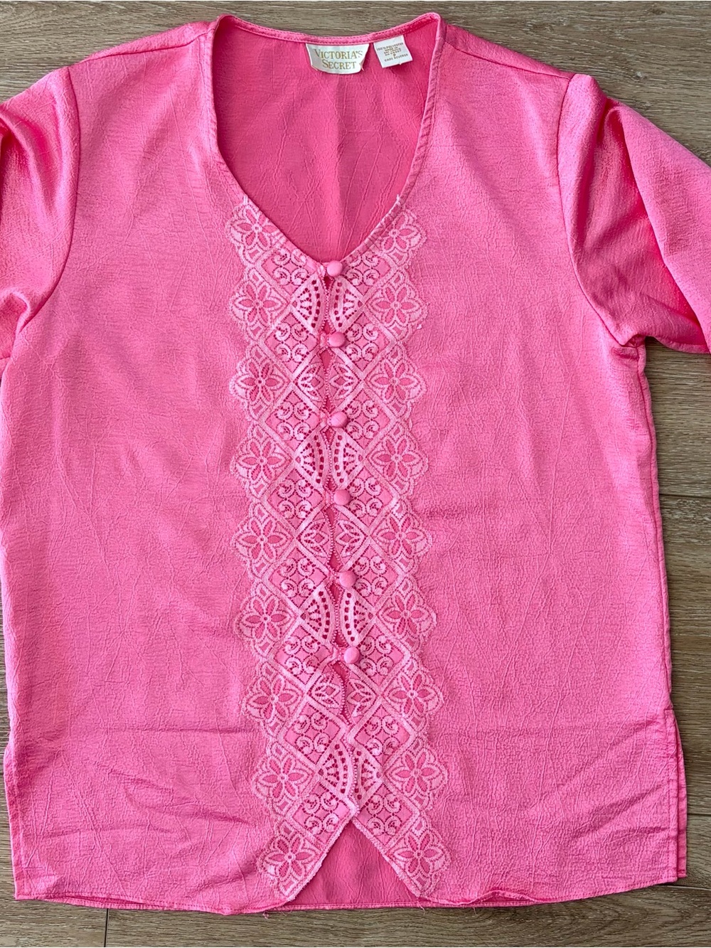 Vintage Victoria’s Secret Pink Lace Front Blouse Long Sleeve Top